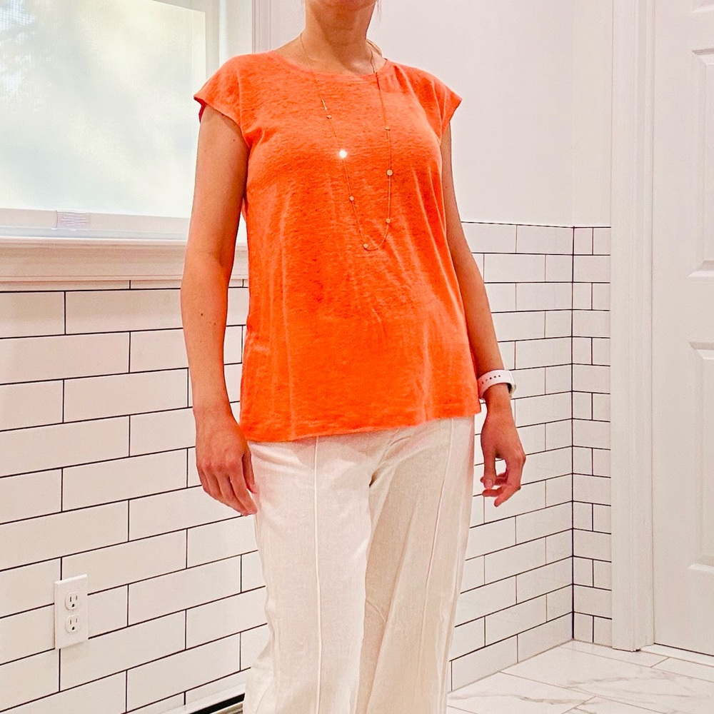 Tahari Coral Linen Top